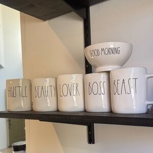 Rae Dunn White Mug Collection & a Bowl with Inspirational Text